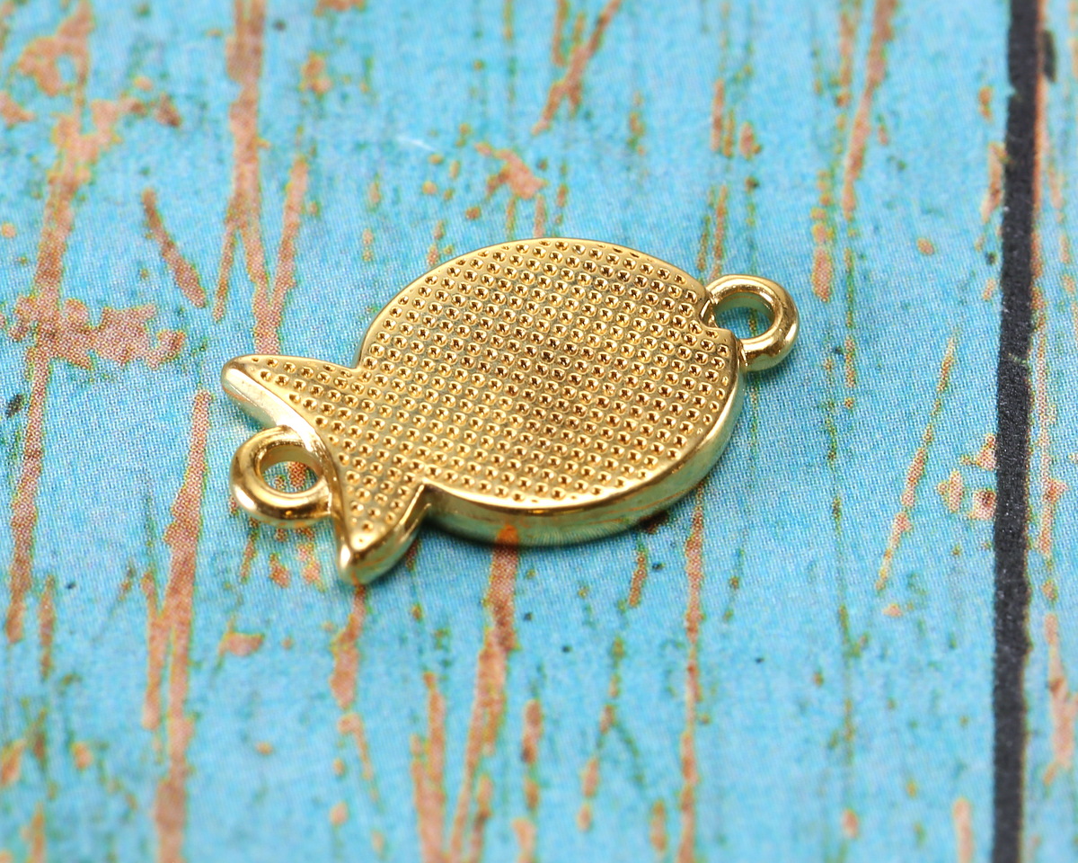 24K Gold (plated) White Pearl Enamel Fish Focal Link 19x11mm