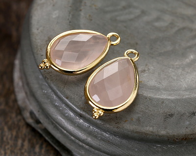 Rose Quartz w/ Gold Finish Faceted Teardrop Focal 12x21mm
