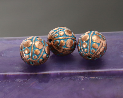 Patina Blue Copper (plated) Lots of Dots Round 10mm