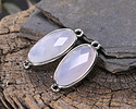 Blue Rose Quartz Faceted Puff Oval Link w/ Silver Finish Bezel 12x20mm