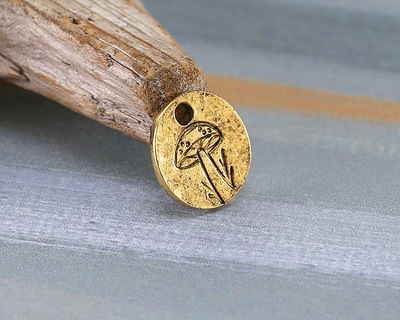 Nunn Design Antique Gold (plated) Mini Mushroom Coin Charm 12.6mm