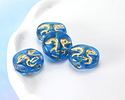 Czech Glass Matte Capri Blue w/ Gold Moon Face 13mm