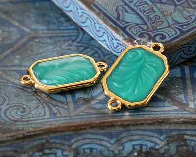 24K Gold (Plated) Emerald Pearl Octagon Focal Link 22x12mm