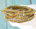 Java Glass Turquoise & Yellow w/ Red Stripes Graduated Gooseberry Beads 3-6x4-6mm