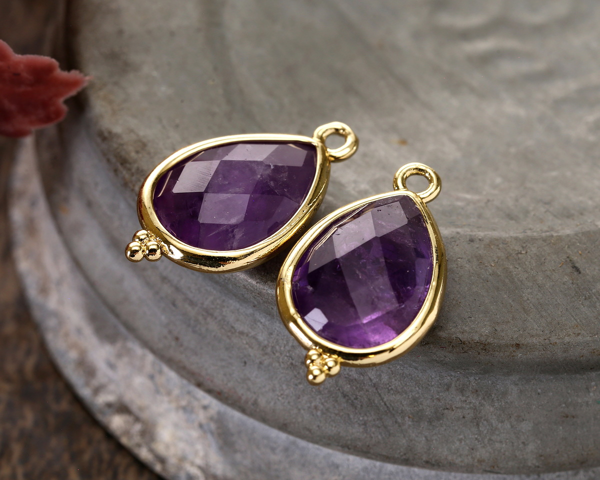 Amethyst w/ Gold Finish Faceted Teardrop Focal 12x21mm