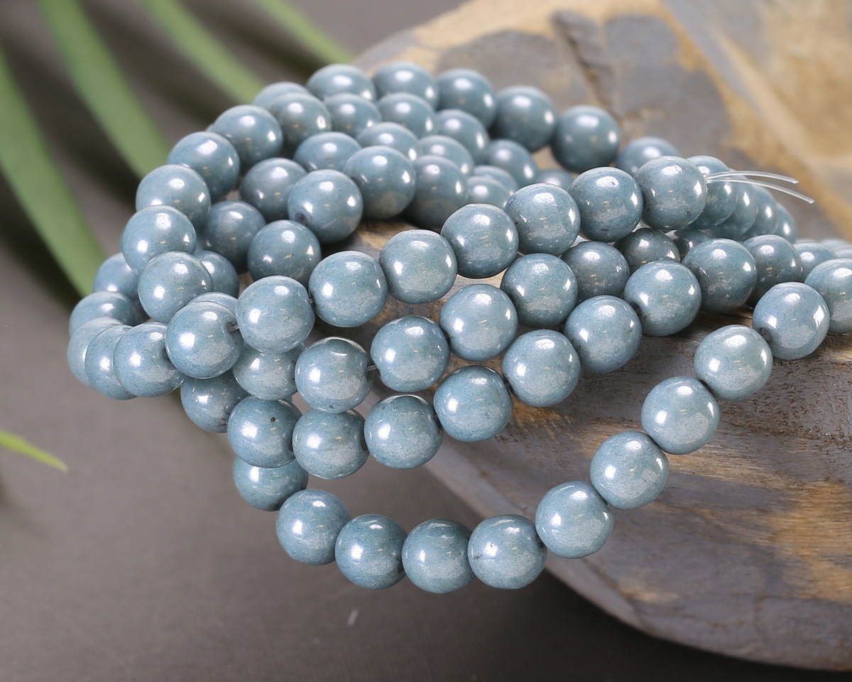 Czech Glass Lustered Denim Blue Round Druk 6mm