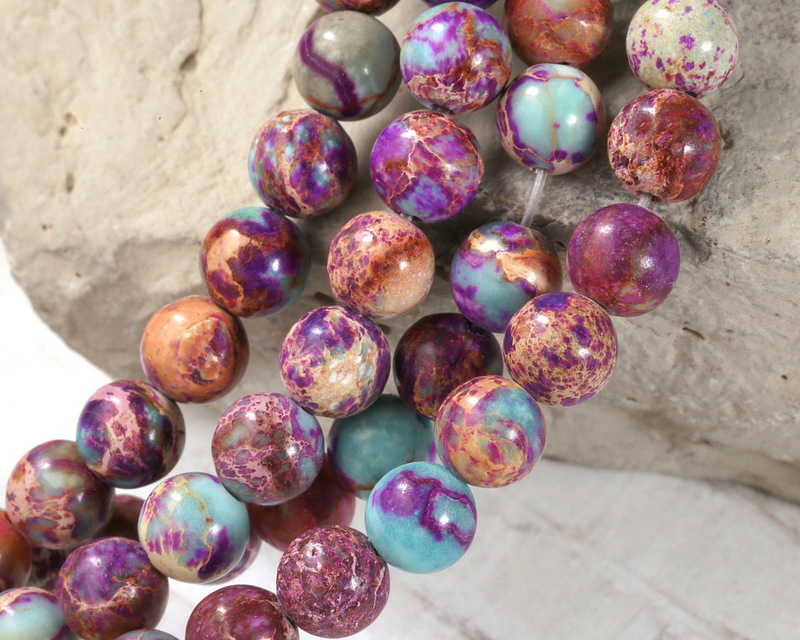 Purple & Turquoise Impression Jasper Round 8mm