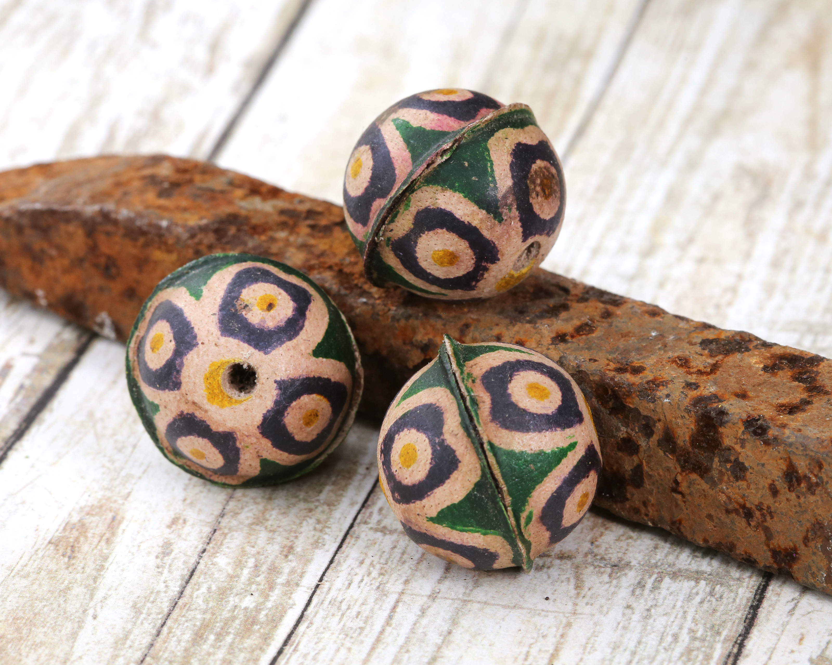 Hand Painted Purple & Yellow Wildflower Leather Round Bead 20-22mm