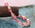 Czech Glass Raspberry w/ Gold Luster Rhombus 14x7mm