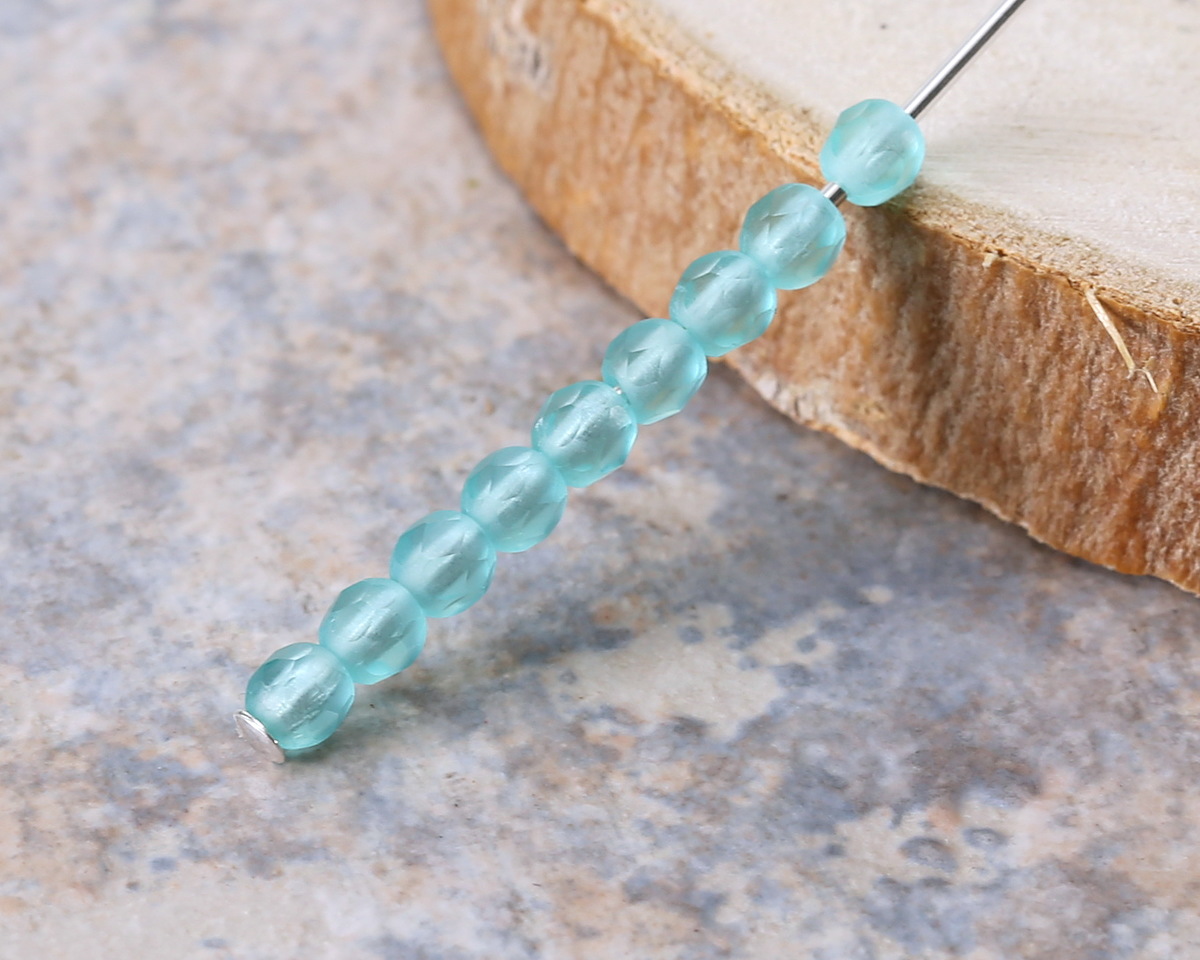 Czech Glass Matte Aquamarine Fire Polished Round 3mm