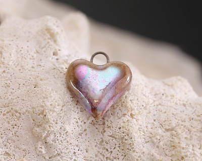 Gaea Ceramic Rose Pink w/ AB Luster Magic Love Heart Focal 14-16x13-14mm