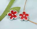 Antique Silver (plated) Red Enamel Daisy Button 10mm