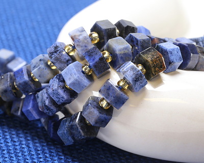 Dumortierite Microfaceted Hexagon Heishi 4x8mm