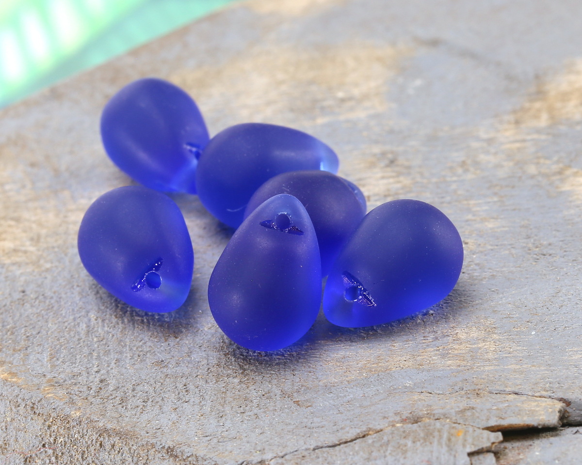 Royal Blue Beach-Style Glass Teardrop Focal 14x10mm