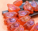Czech Glass Matte Tangerine w/ Rainbow Metallic Bird 11x22mm