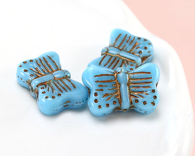 Czech Glass Bronzed Blue Turquoise Butterfly 16x11mm