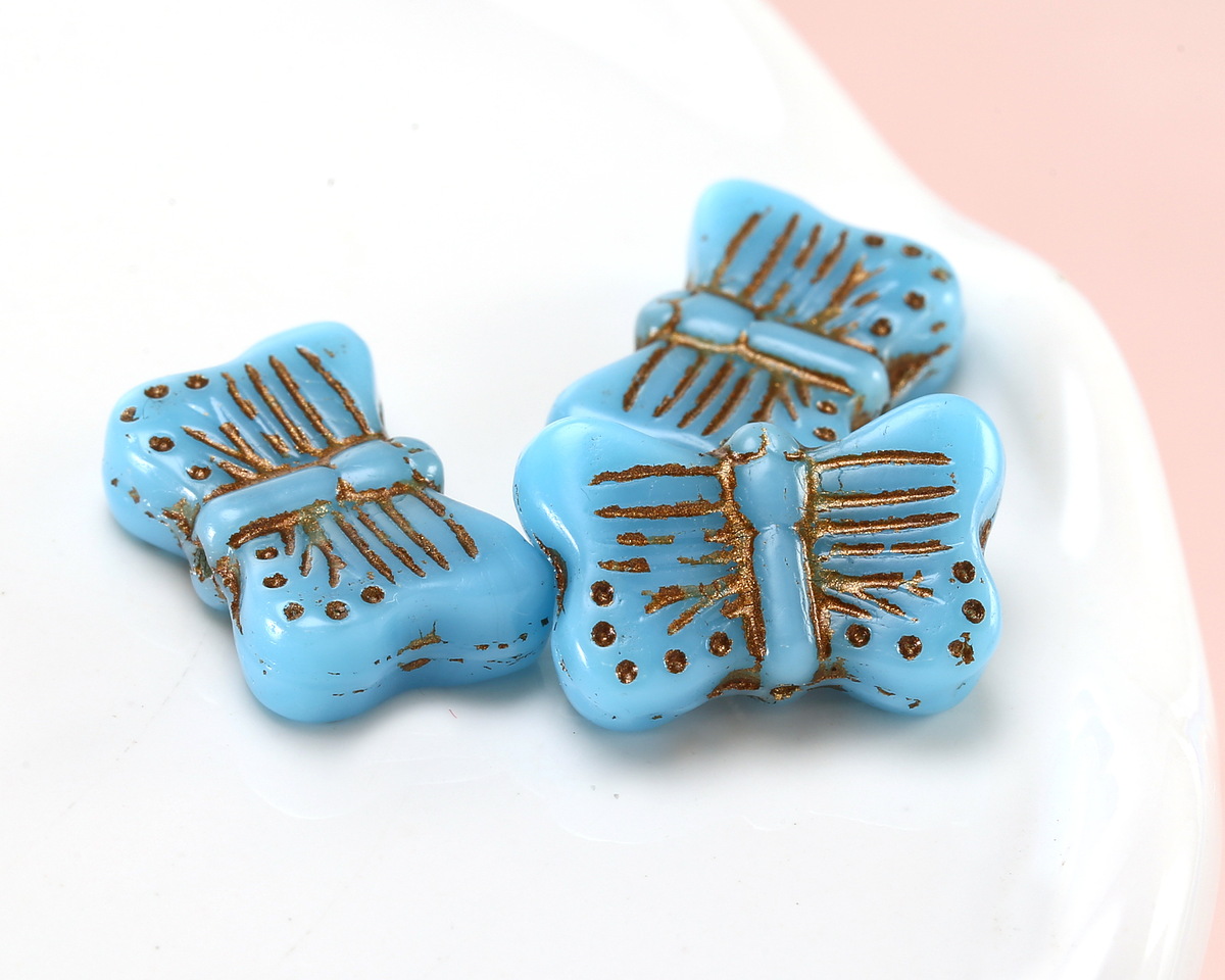 Czech Glass Bronzed Blue Turquoise Butterfly 16x11mm