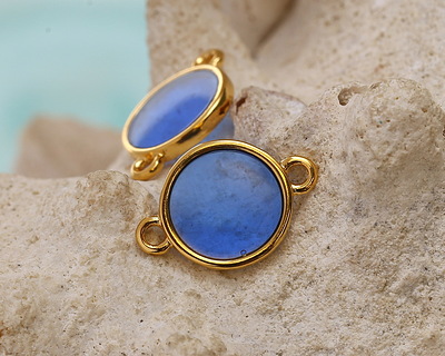 24K Gold (Plated) Transparent Sapphire Resin Round Focal Link 12x17mm