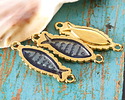 24K Gold (plated) Transparent Navy Blue Enamel Fish Focal Link 27x10mm