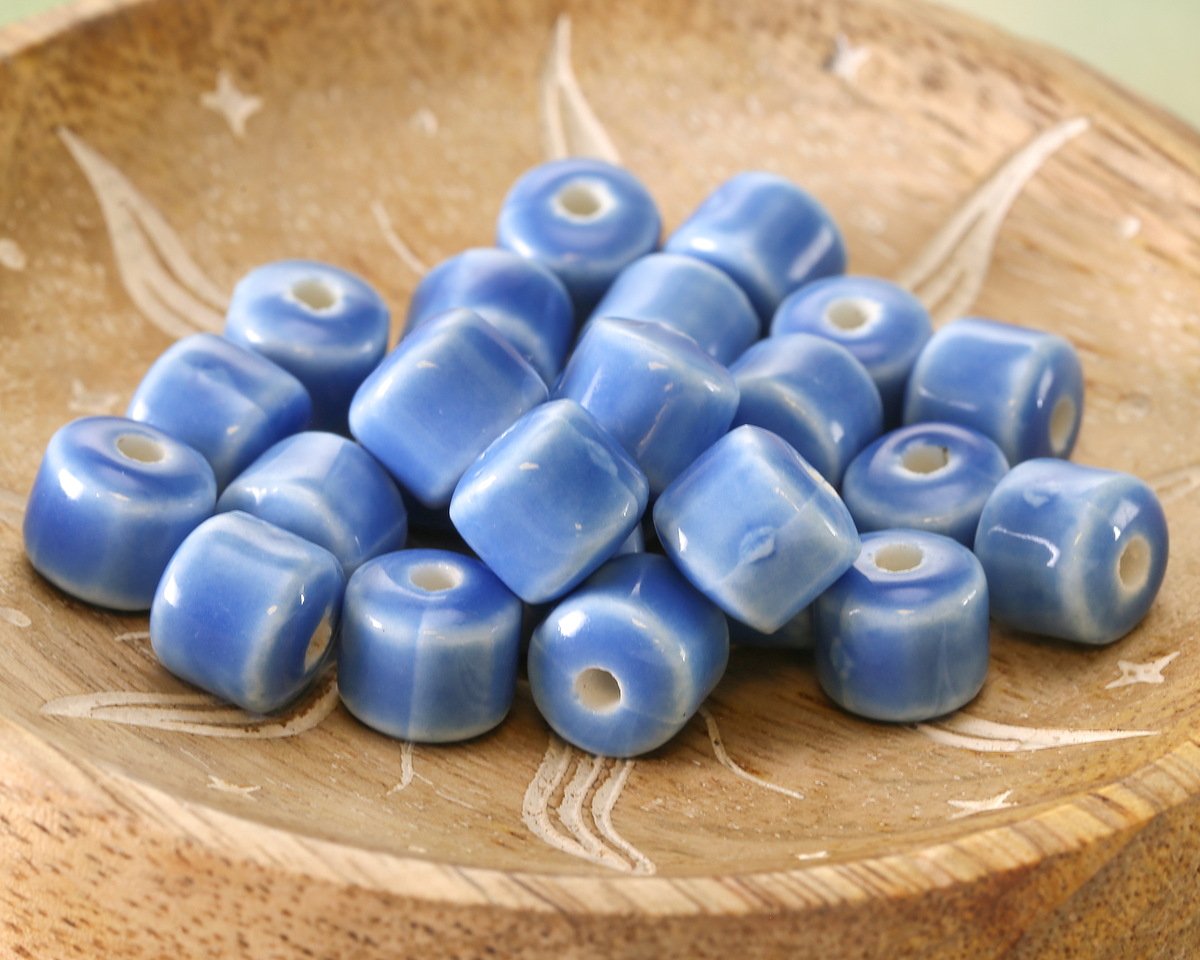 Lake Blue Porcelain Barrel 9x10mm