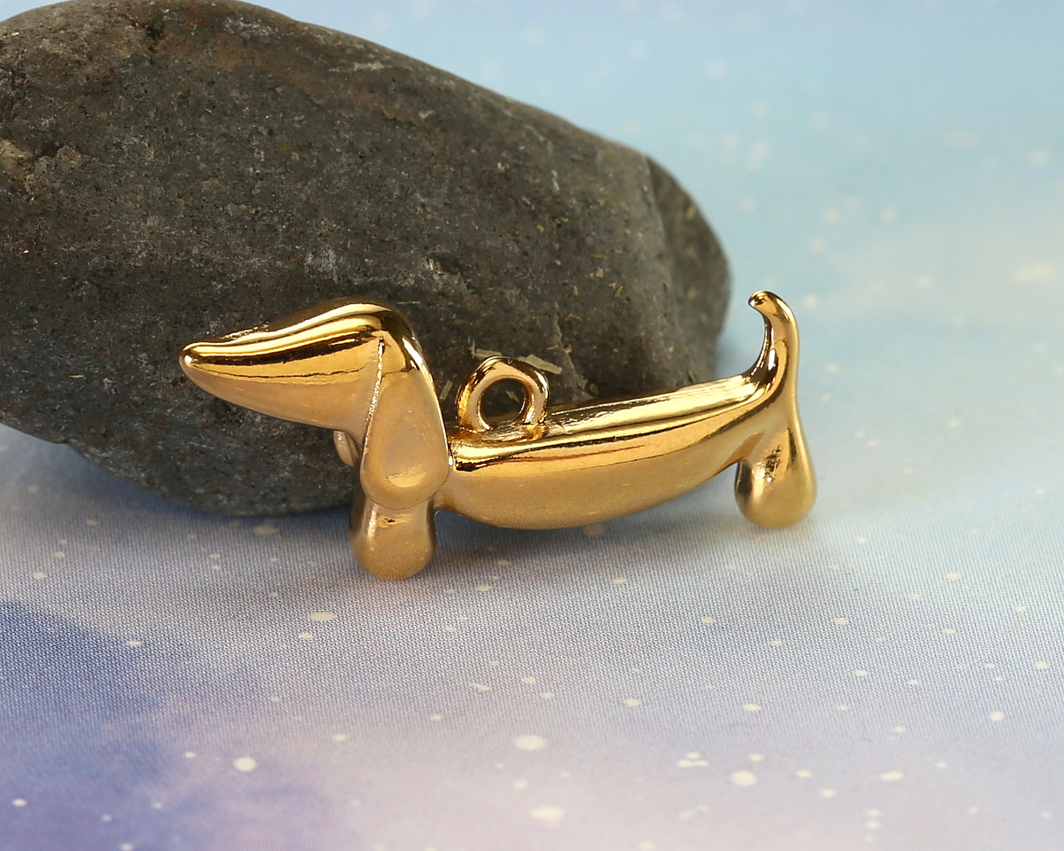 24K Gold (plated) Cute Dachshund Focal 28x13mm