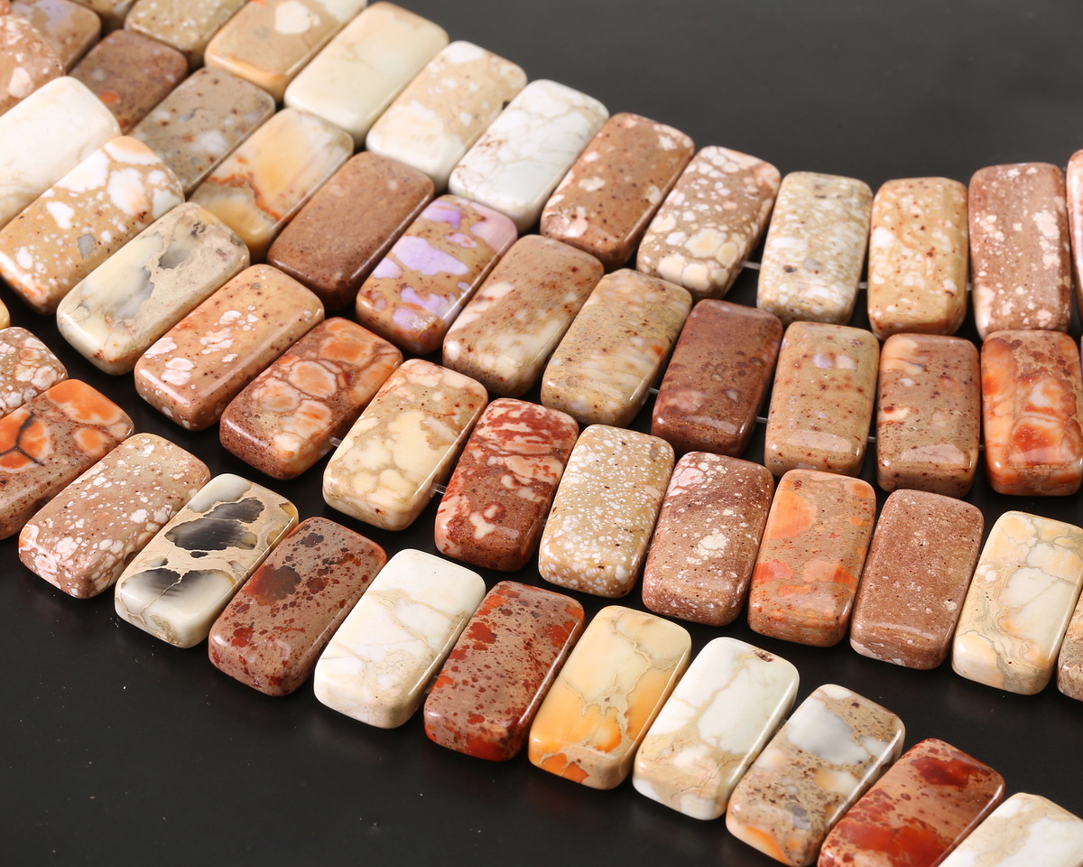 Pistachio Impression Jasper 2-Hole Rectangle 10x20mm