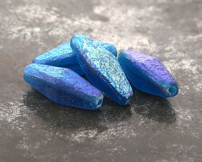 Czech Glass Textured Pacific Blue AB Rhombus 20x8mm