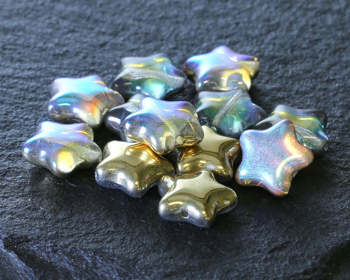 Czech Glass Crystal AB w/ Gold Star 12mm