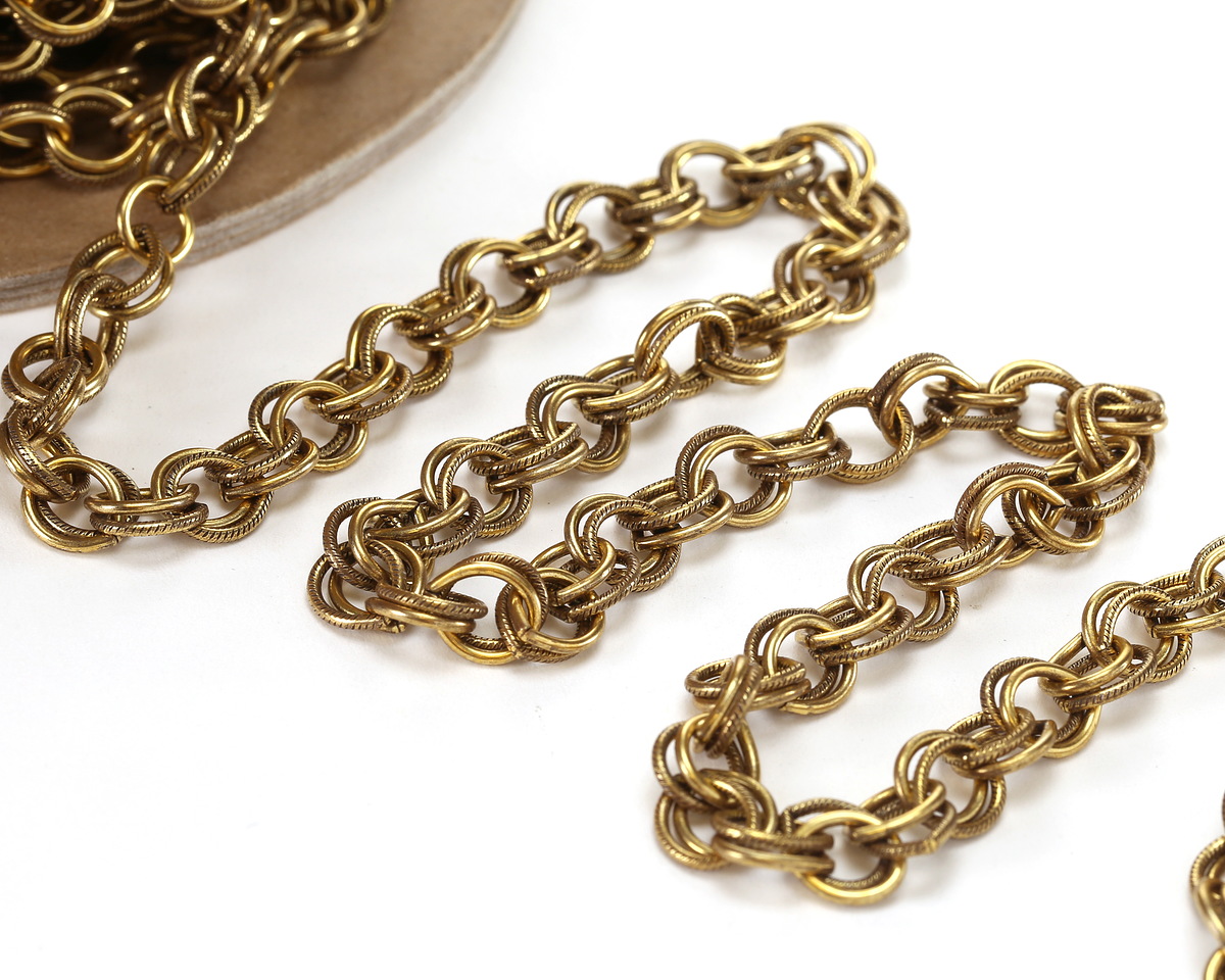 Antique Gold Finish Etched Large Double Cable Chain