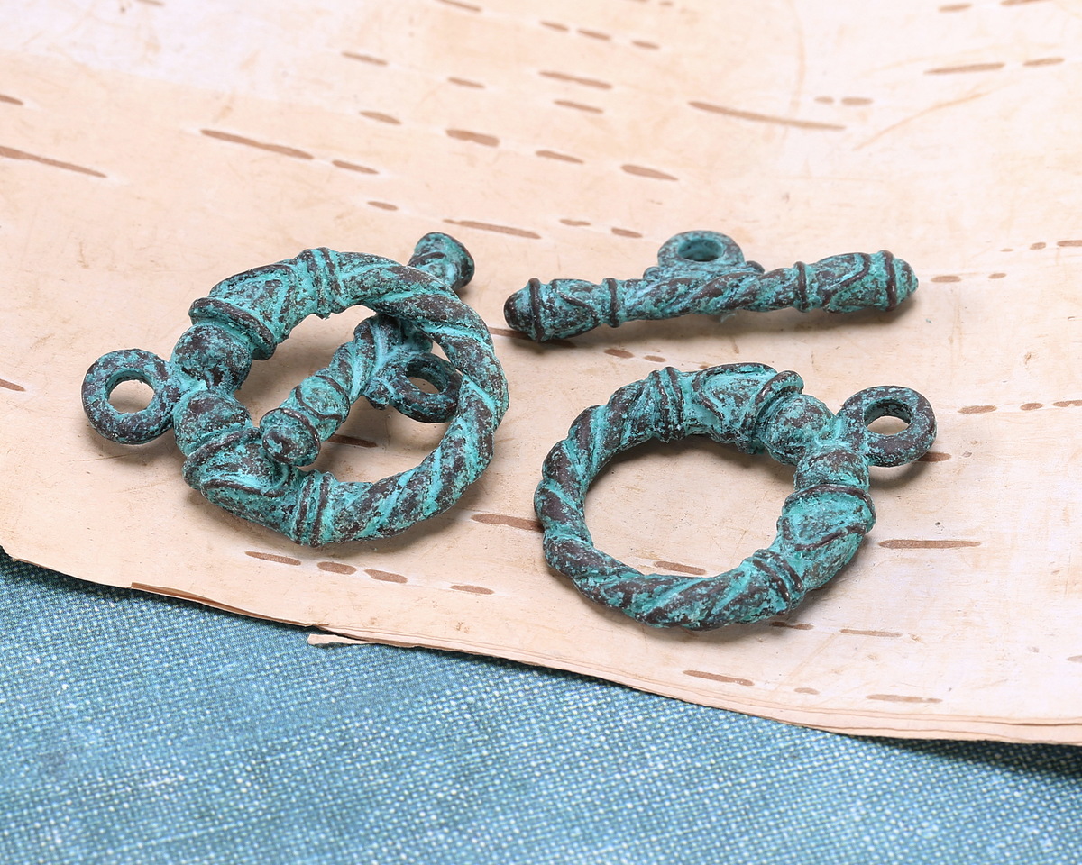 Mykonos Copper (plated) Patina Ornate Roped Toggle Clasp 28x21mm, 25mm Bar