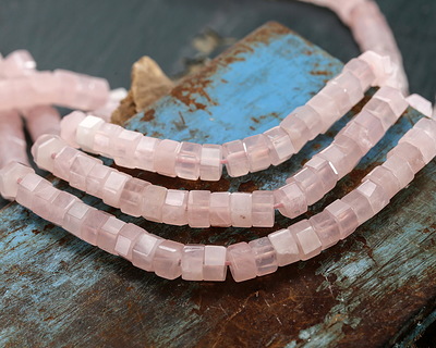 Rose Quartz Microfaceted Heishi 3x6mm