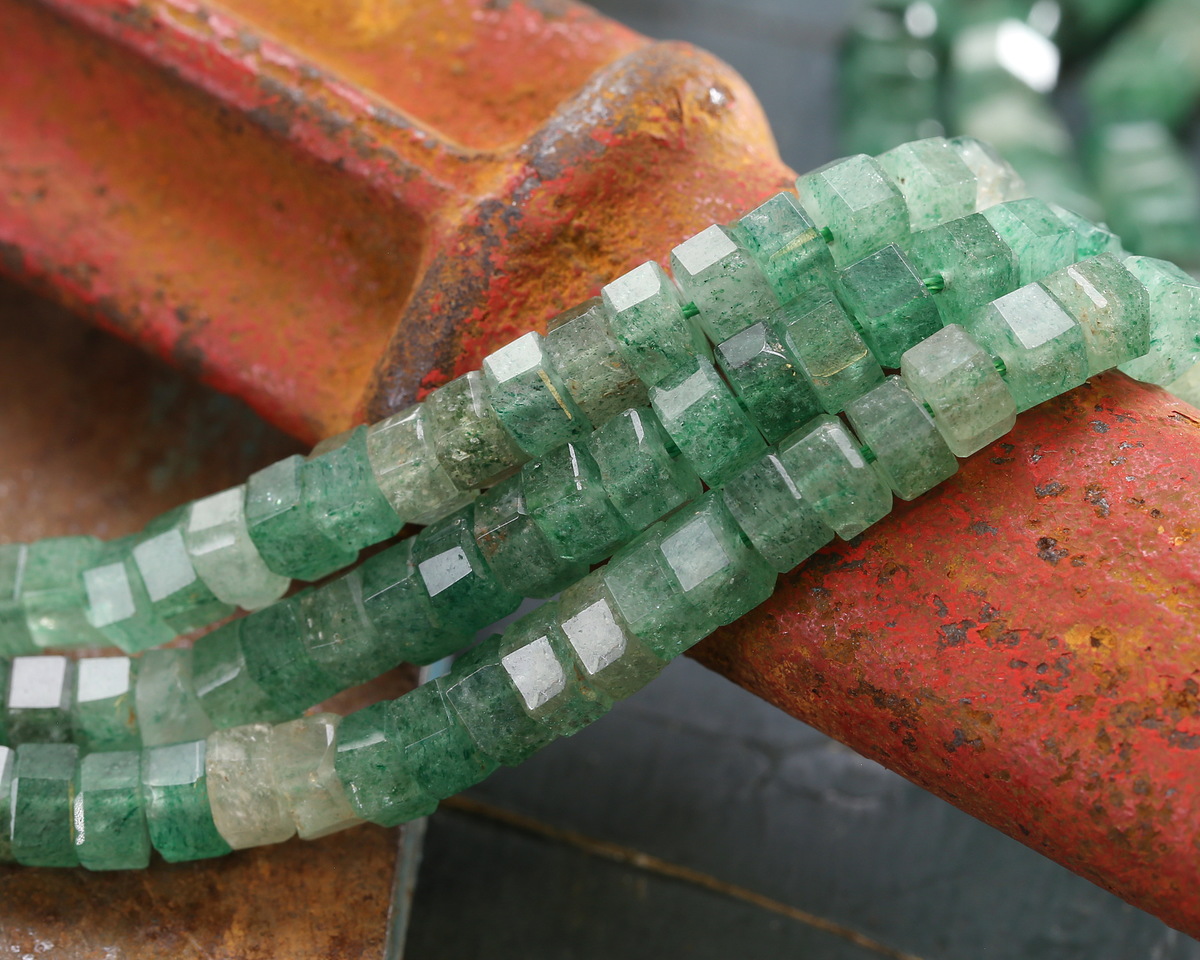 Green Strawberry Quartz Microfaceted Heishi 3x6mm