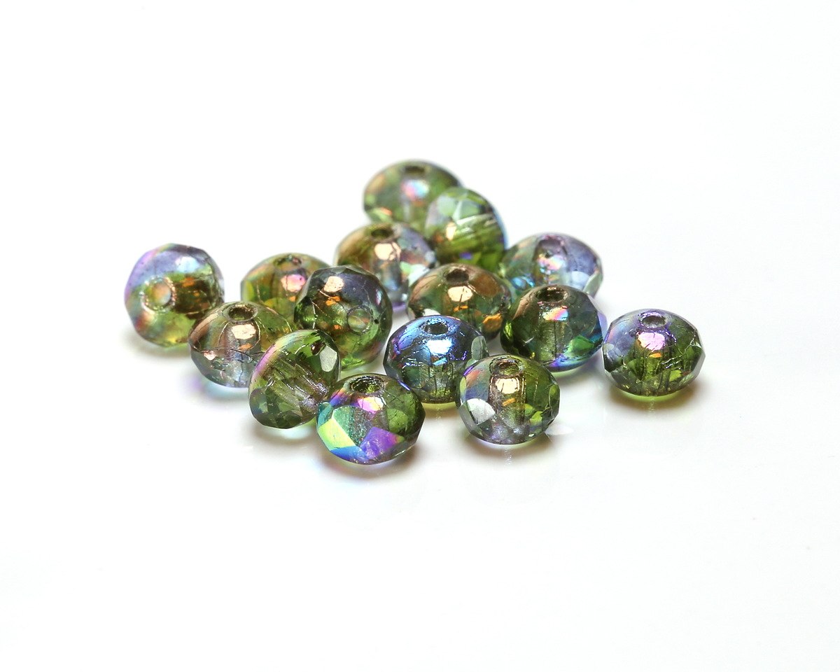 Czech Glass Peridot & Crystal AB Fire Polished Rondelle 3x5mm