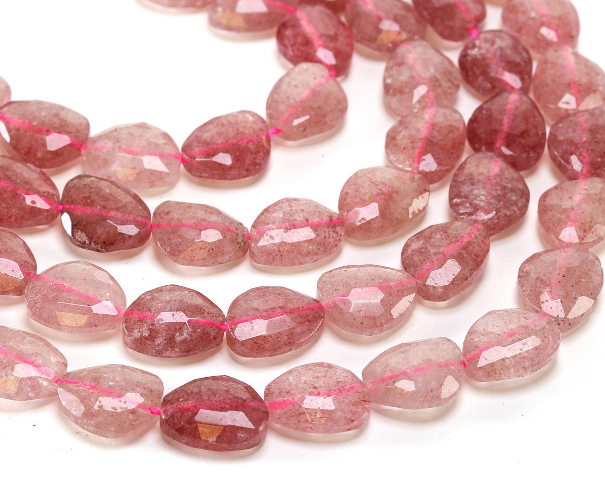 Strawberry Quartz Microfaceted Puff Pear 13x16mm