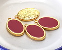 24K Gold (Plated) Cranberry Enamel Oval Focal 16x25mm