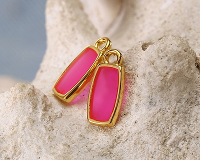 24K Gold (Plated) Transparent Paradise Pink Resin Rectangle Focal 6x13mm