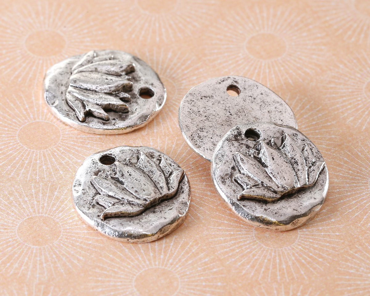 Nunn Design Antique Silver (plated) Small Round Organic Lotus Coin Charm 17.5mm