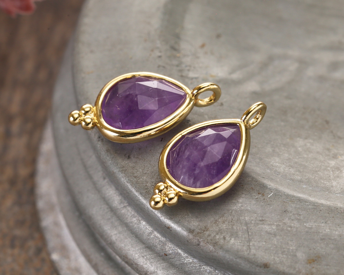 Amethyst w/ Gold Finish Faceted Teardrop Focal 10x12mm