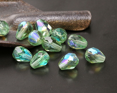 Czech Glass Peridot AB Faceted Teardrop 9x7mm