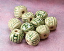 Golem Studio Bottle Green Circles & Notches Ceramic Round Bead 12-13x13mm
