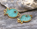 24K Gold (plated) Turquoise Pearl Enamel Fish Focal Link 19x11mm