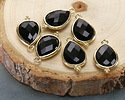 Black Obsidian w/ Gold Finish Faceted Teardrop Focal 12x21mm