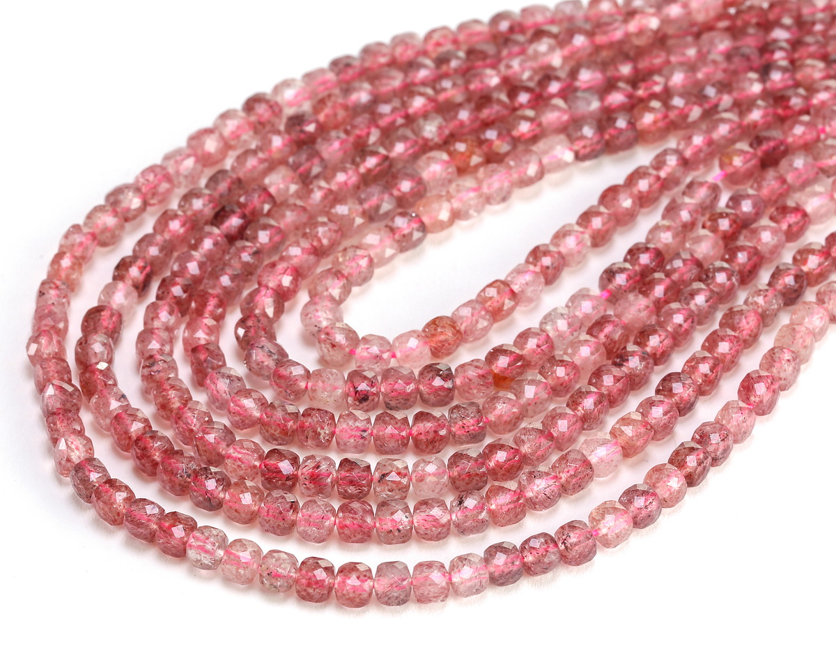 Strawberry Quartz Faceted Cube 4mm