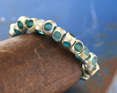 Czech Glass Matte Teal w/ Antique Silver AB Trica Beads 4x5mm