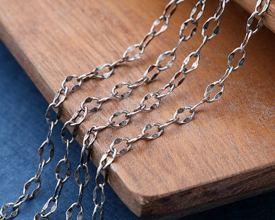Antique Silver (plated) Half Flat Delicate Cable Chain 25' spool