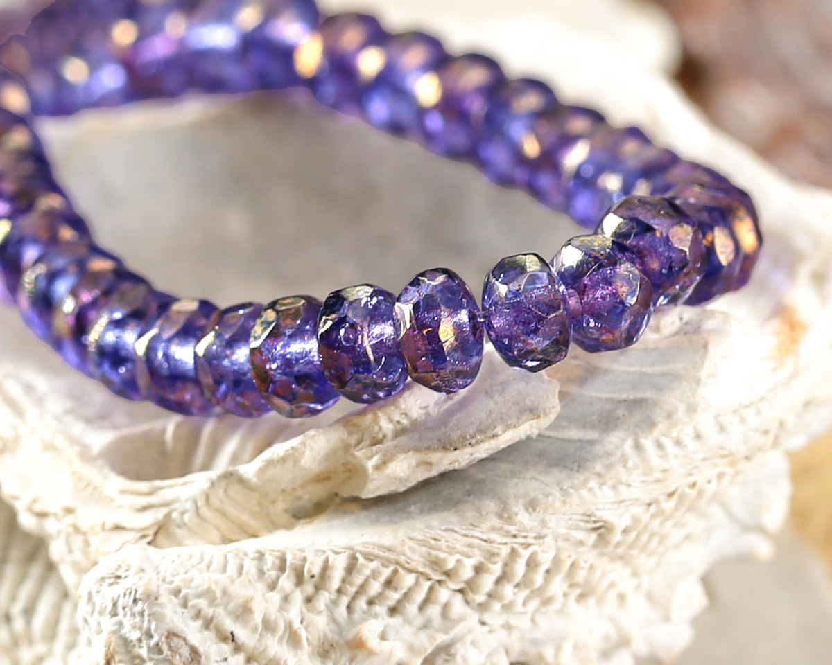 Czech Glass Sugar Plum w/ Gold Luster Fire Polished Rondelle 2.5x4mm