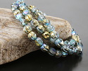 Czech Glass Crystal AB w/ Gold & Metallic Turquoise Faceted Melon Round 6mm
