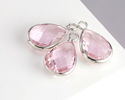 Rose Pink Crystal Teardrop in Silver Finish Bezel 10.5x18mm