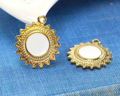 24K Gold (plated) White Enamel Sun Focal 18x21mm