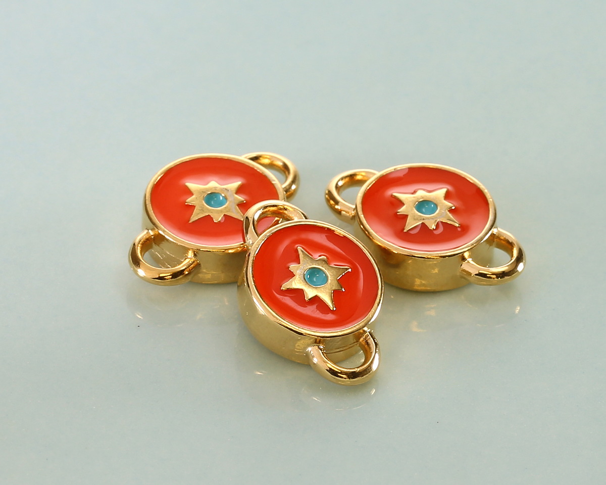24K Gold (plated) Hyacinth & Turquoise Enamel North Star Round Focal Link 16x10mm